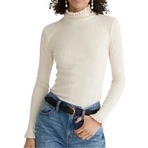 J. Crew Ivory Ruffled Long Sleeve Top